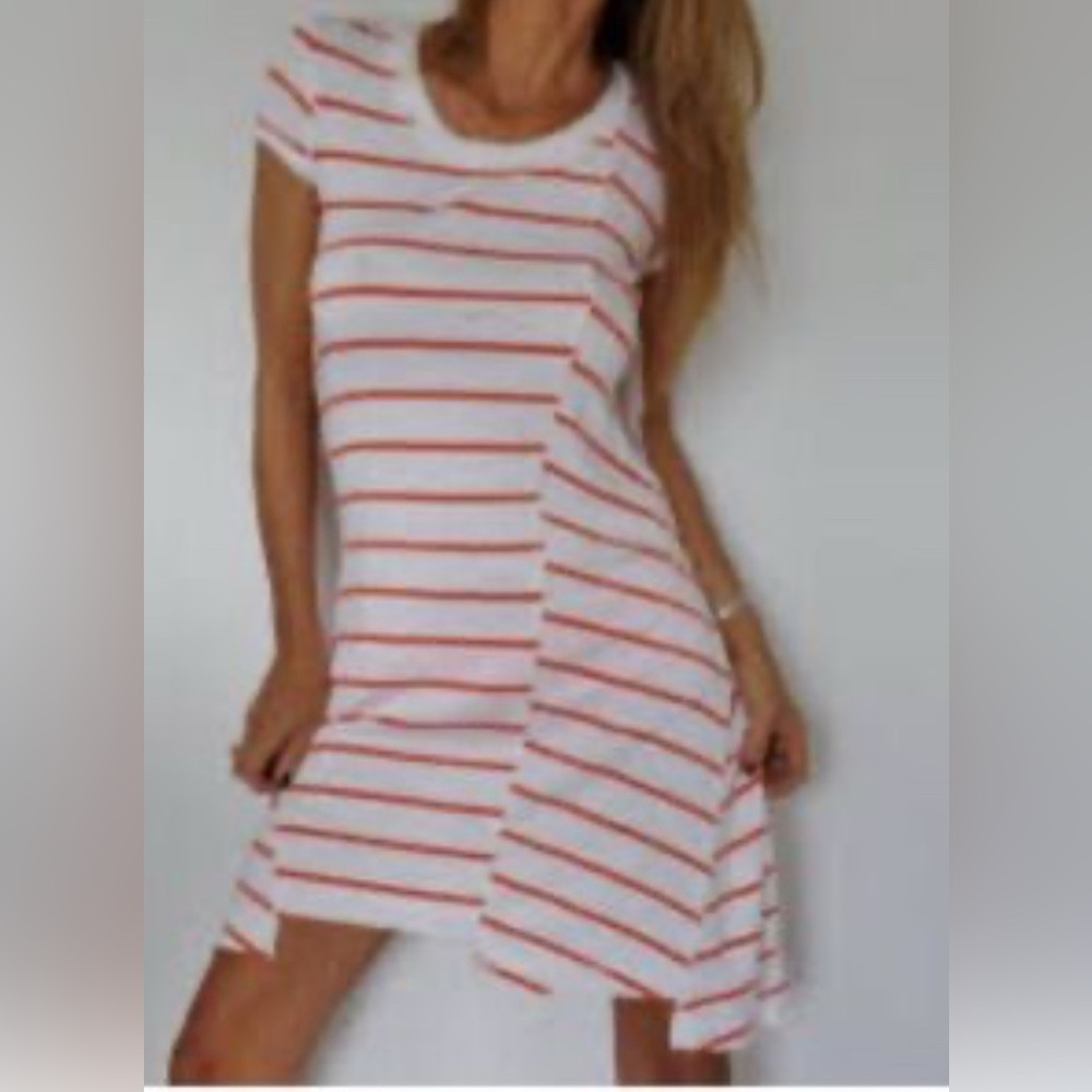 Kensie Asymmetrical White and Orange Striped Dress